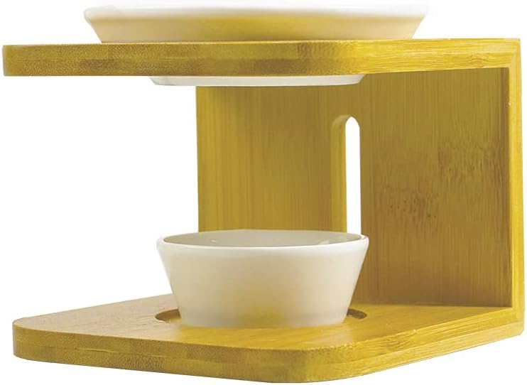 Ceramic Essential Oil Burner,Wax Melt Warmer with Tea Light Holder, Fragrance Diffuser for Spa Yoga Meditation (Bamboo Wood)