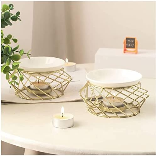 Warmself Golden Essential Tealight Oil Burner Ceramic and Iron Wax Melter Candle Warmer Candle Holder Aroma Diffuser for Home Bedroom Living Room Gifts & Décor