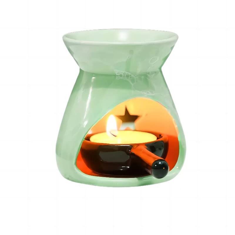 Green Ceramic Essential Oil Burner Tealight Candle Holder Decorative Aroma Diffuser