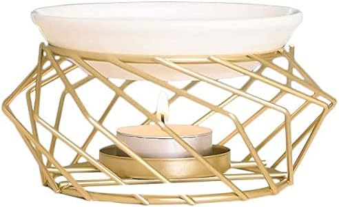 Warmself Golden Essential Tealight Oil Burner Ceramic and Iron Wax Melter Candle Warmer Candle Holder Aroma Diffuser for Home Bedroom Living Room Gifts & Décor