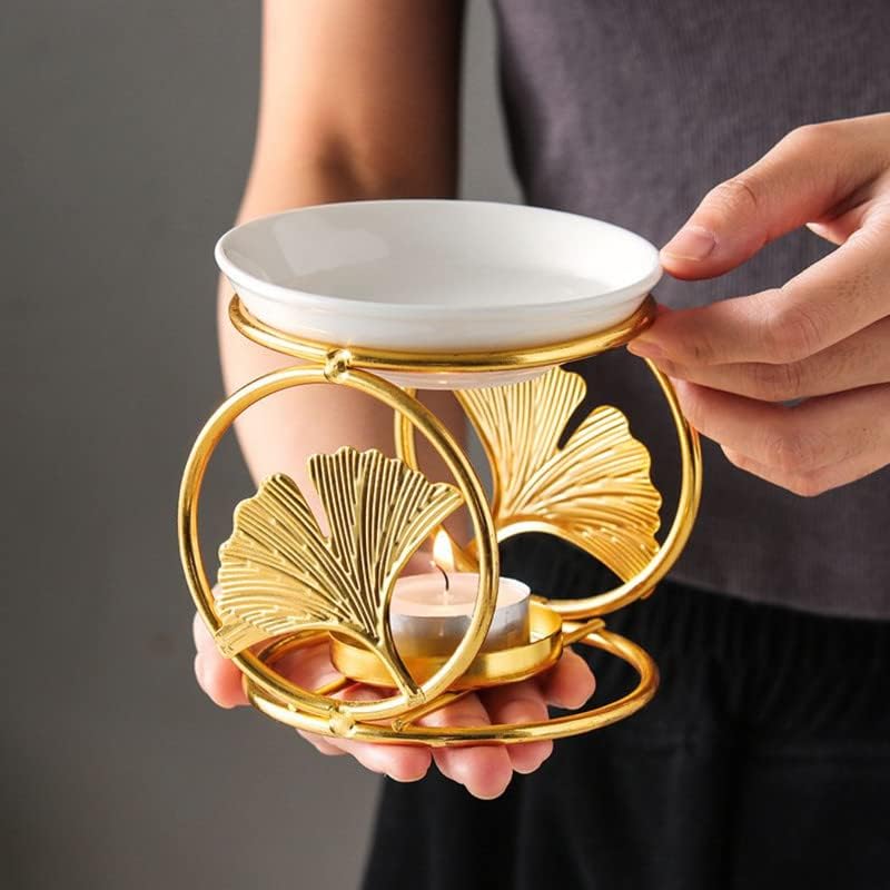 Golden Ginkgo Leaf Essential Oil Burner Aromatherapy Aroma Burner Oil Diffuser Candle Tealight Oil Warmer Yoga Spa Home Bedroom Decor Gift