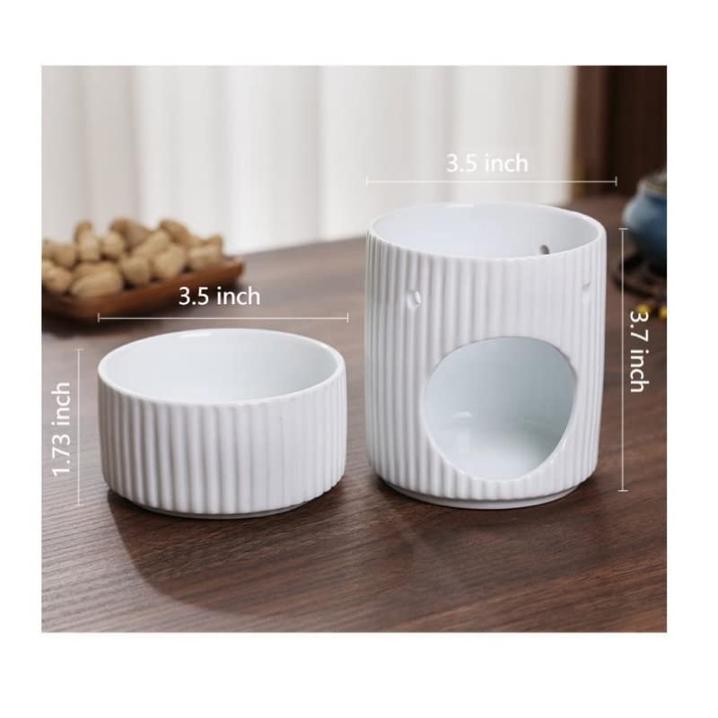 Stylish Stripe Design Ceramic Tealight Candle Holder Oil Burner, Essential Oil Incense Aroma Diffuser Furnace Home Decoration Romantic White