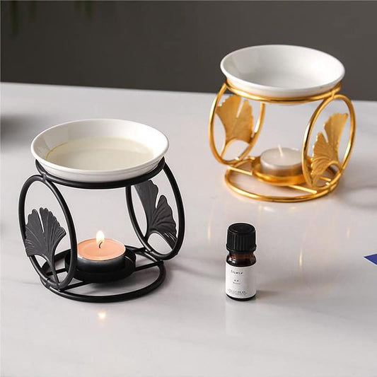 Golden Ginkgo Leaf Essential Oil Burner Aromatherapy Aroma Burner Oil Diffuser Candle Tealight Oil Warmer Yoga Spa Home Bedroom Decor Gift