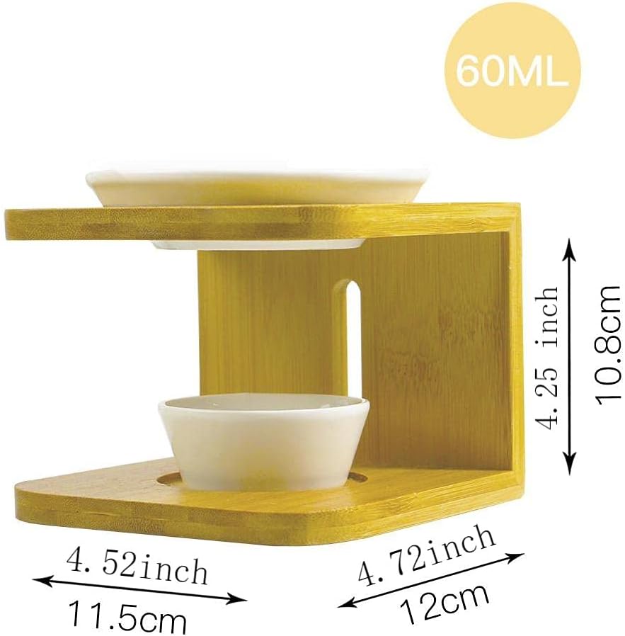 Ceramic Essential Oil Burner,Wax Melt Warmer with Tea Light Holder, Fragrance Diffuser for Spa Yoga Meditation (Bamboo Wood)