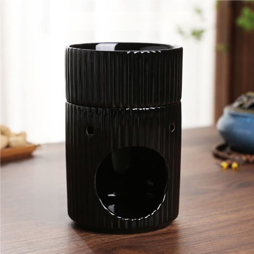 Stylish Stripe Design Ceramic Tealight Candle Holder Oil Burner, Essential Oil Incense Aroma Diffuser Furnace Home Decoration Romantic White