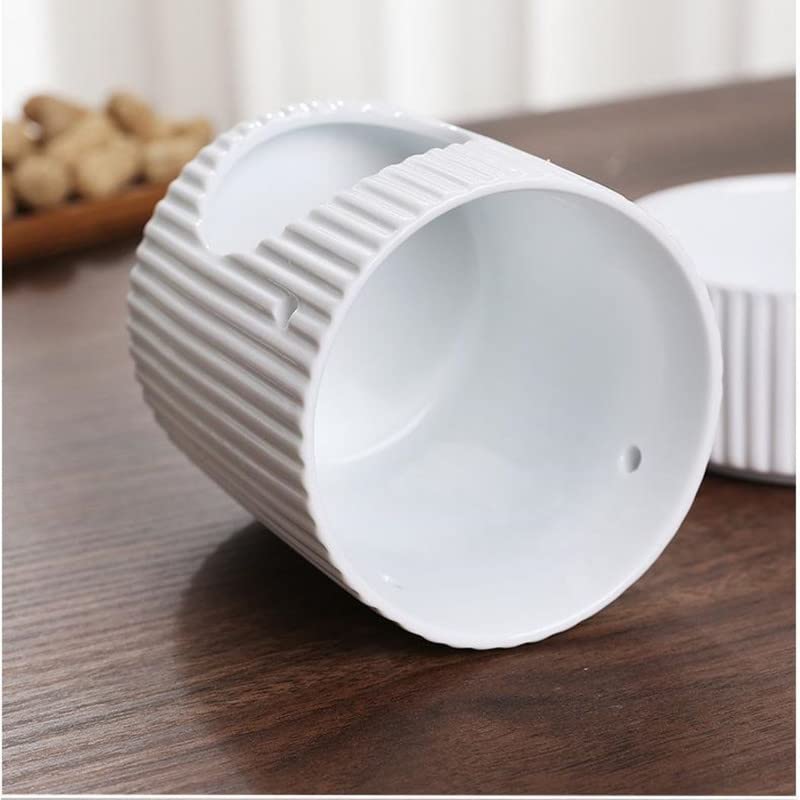 Stylish Stripe Design Ceramic Tealight Candle Holder Oil Burner, Essential Oil Incense Aroma Diffuser Furnace Home Decoration Romantic White