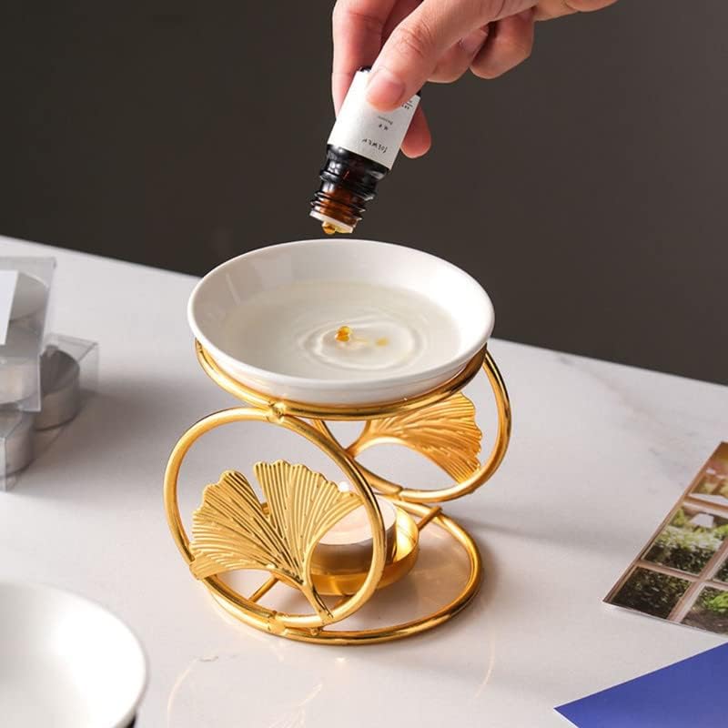 Golden Ginkgo Leaf Essential Oil Burner Aromatherapy Aroma Burner Oil Diffuser Candle Tealight Oil Warmer Yoga Spa Home Bedroom Decor Gift