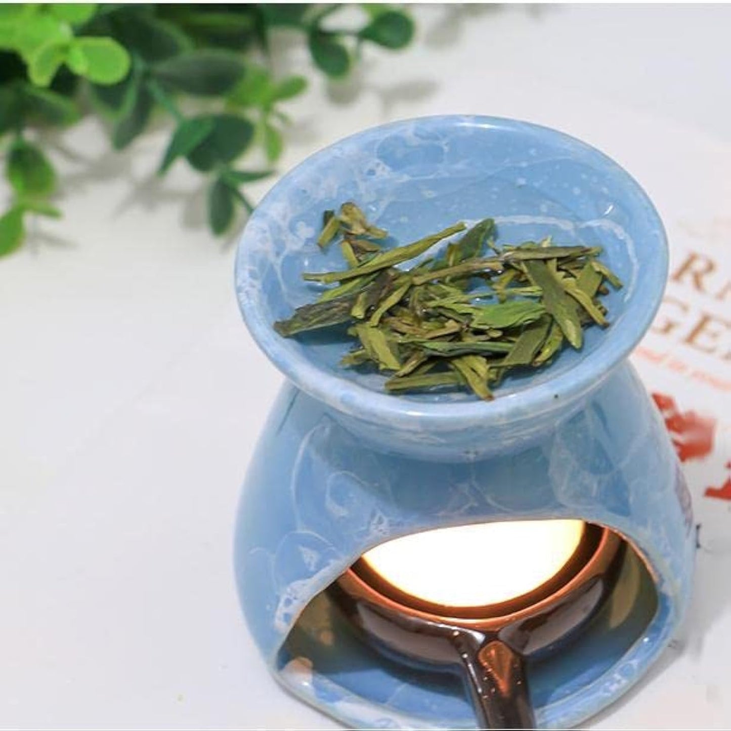 Green Ceramic Essential Oil Burner Tealight Candle Holder Decorative Aroma Diffuser