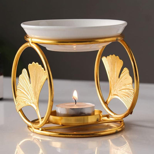 Golden Ginkgo Leaf Essential Oil Burner Aromatherapy Aroma Burner Oil Diffuser Candle Tealight Oil Warmer Yoga Spa Home Bedroom Decor Gift