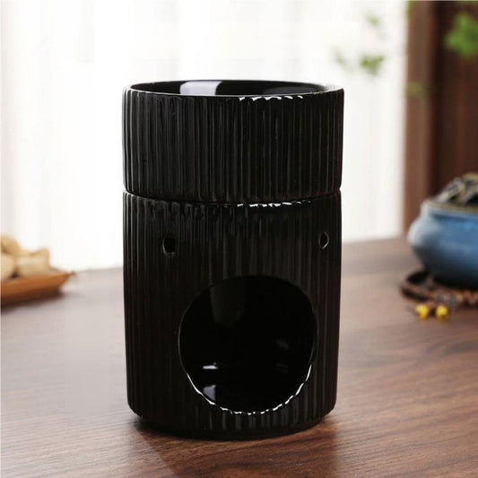 Stylish Stripe Design Ceramic Tealight Candle Holder Oil Burner, Essential Oil Incense Aroma Diffuser Furnace Home Decoration Romantic White
