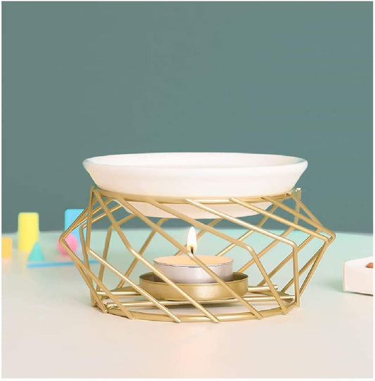 Warmself Golden Essential Tealight Oil Burner Ceramic and Iron Wax Melter Candle Warmer Candle Holder Aroma Diffuser for Home Bedroom Living Room Gifts & Décor